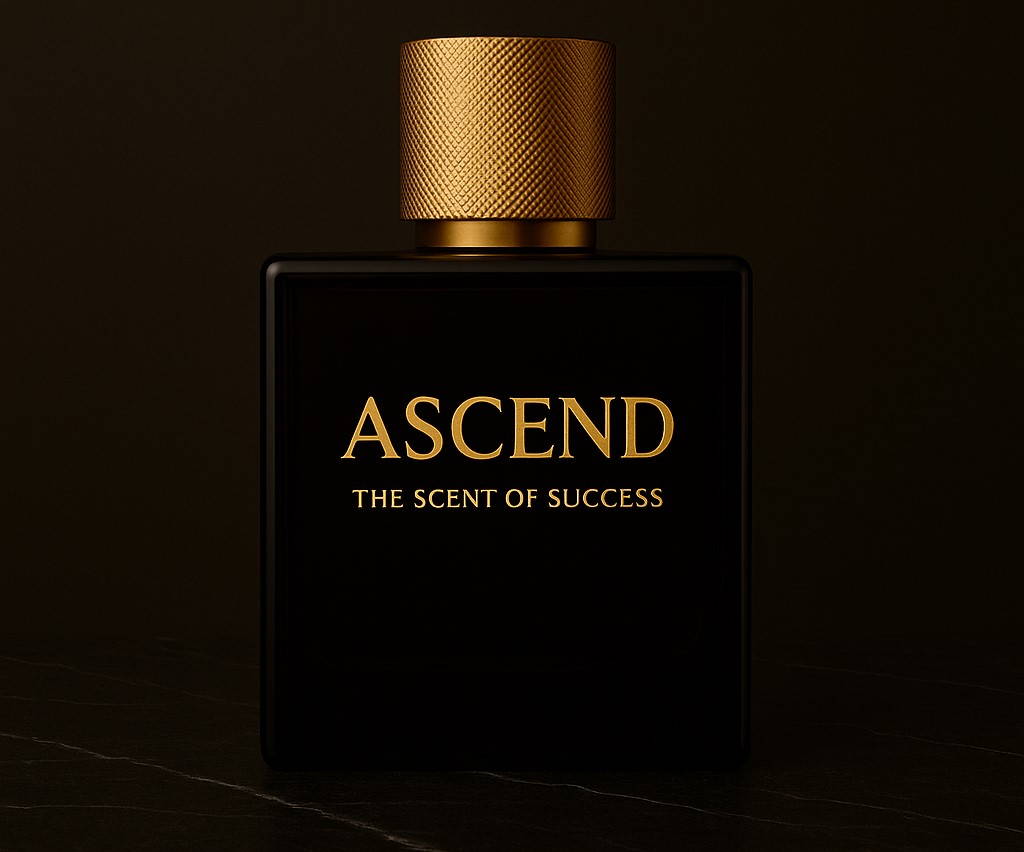 Eleganter Flakon des ASCEND Parfüms vor einem dezenten Hintergrund